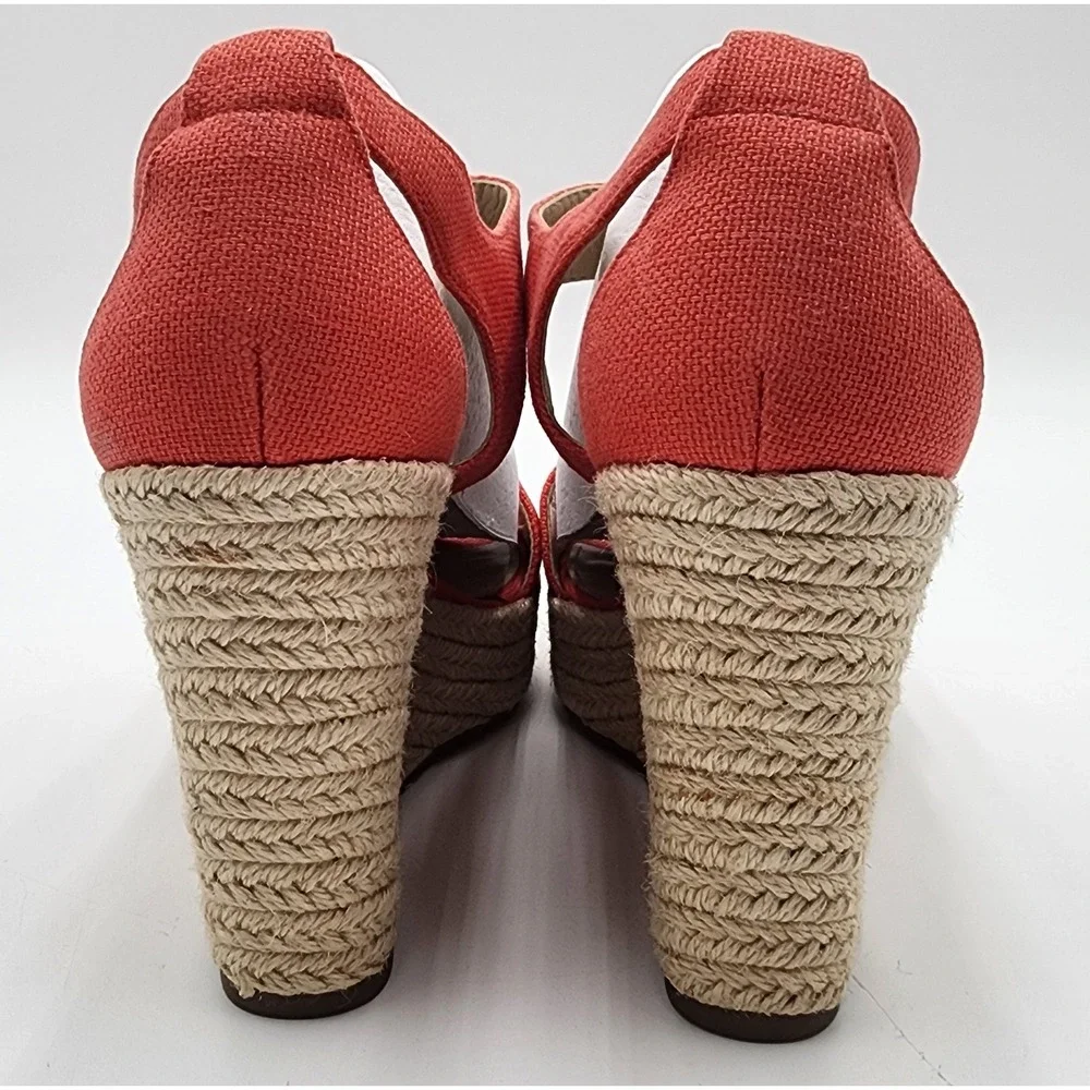 Michael Kors Damita Wedge Sandals Womens 9M Coral Orange Espadrille Zip NEW EXC